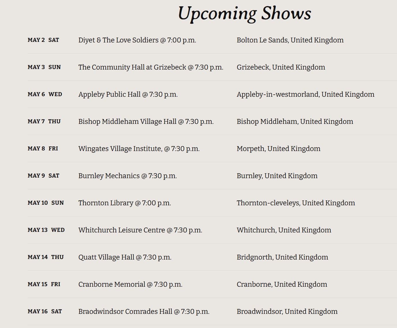 Diyet & The Love Soldiers: UK Tour Dates and Venues