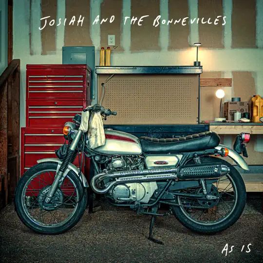 A motorcycle in a garage