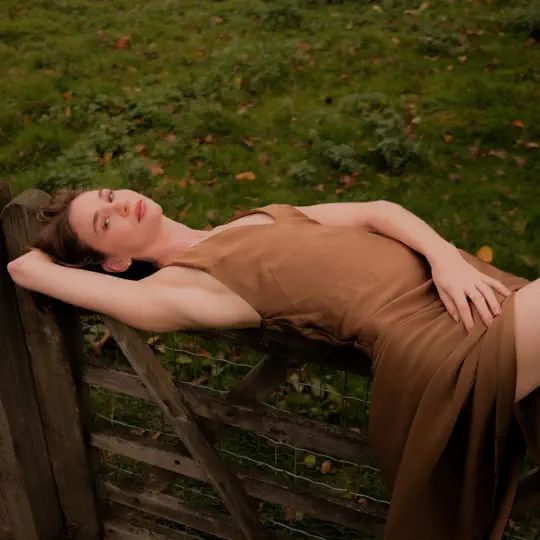 A woman lying on a fence