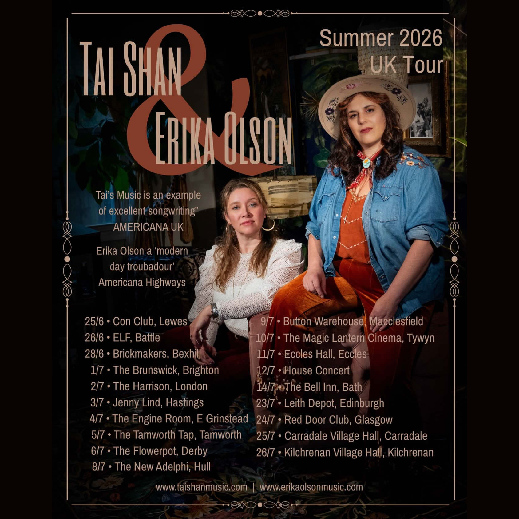 Tai Shan & Erika Olson – Summer 2026 UK Tour